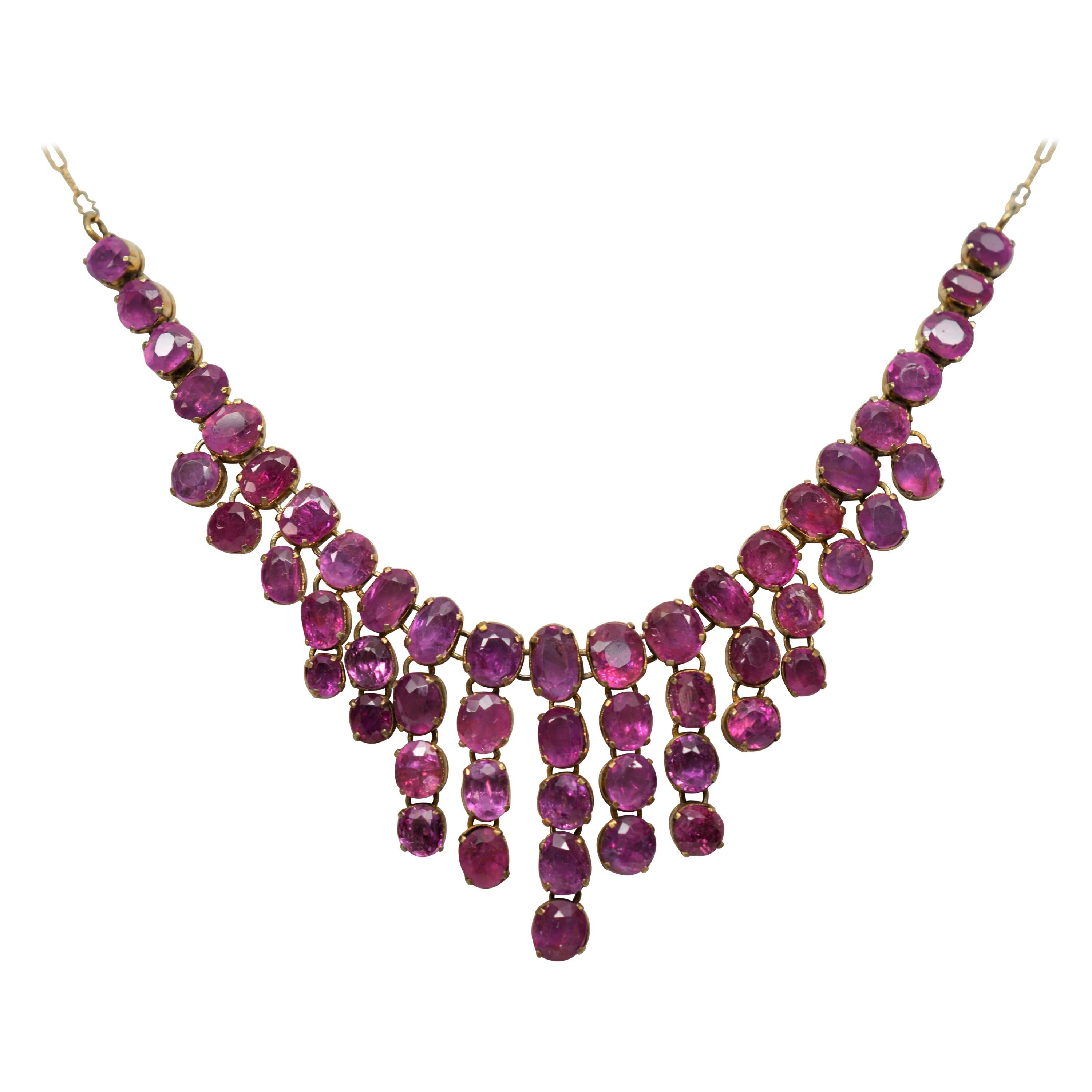 Yellow Gold Antique Pink Sapphire Necklace