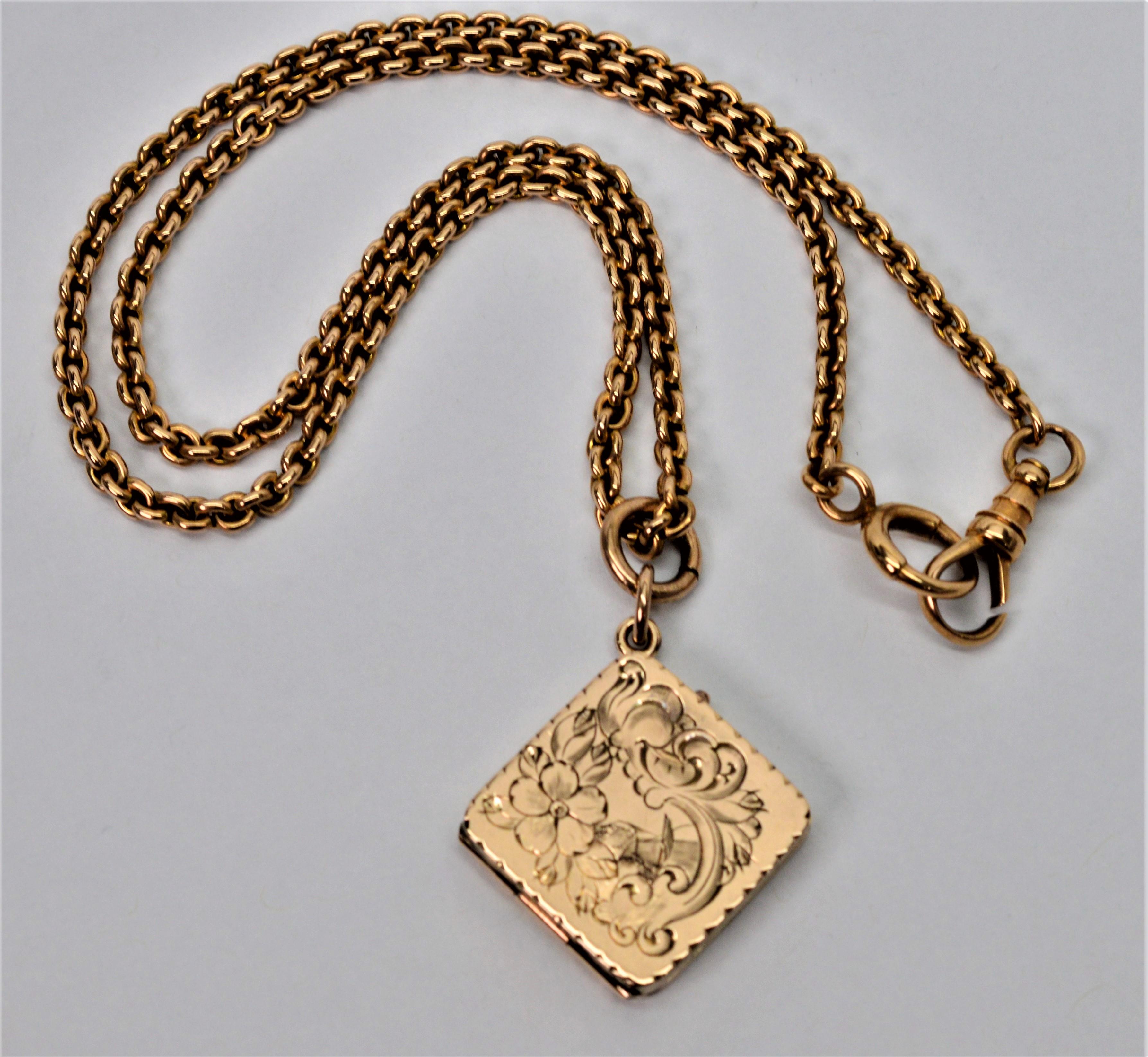 Yellow Gold Antique Watch Chain Necklace with Locket Charm Fob 4