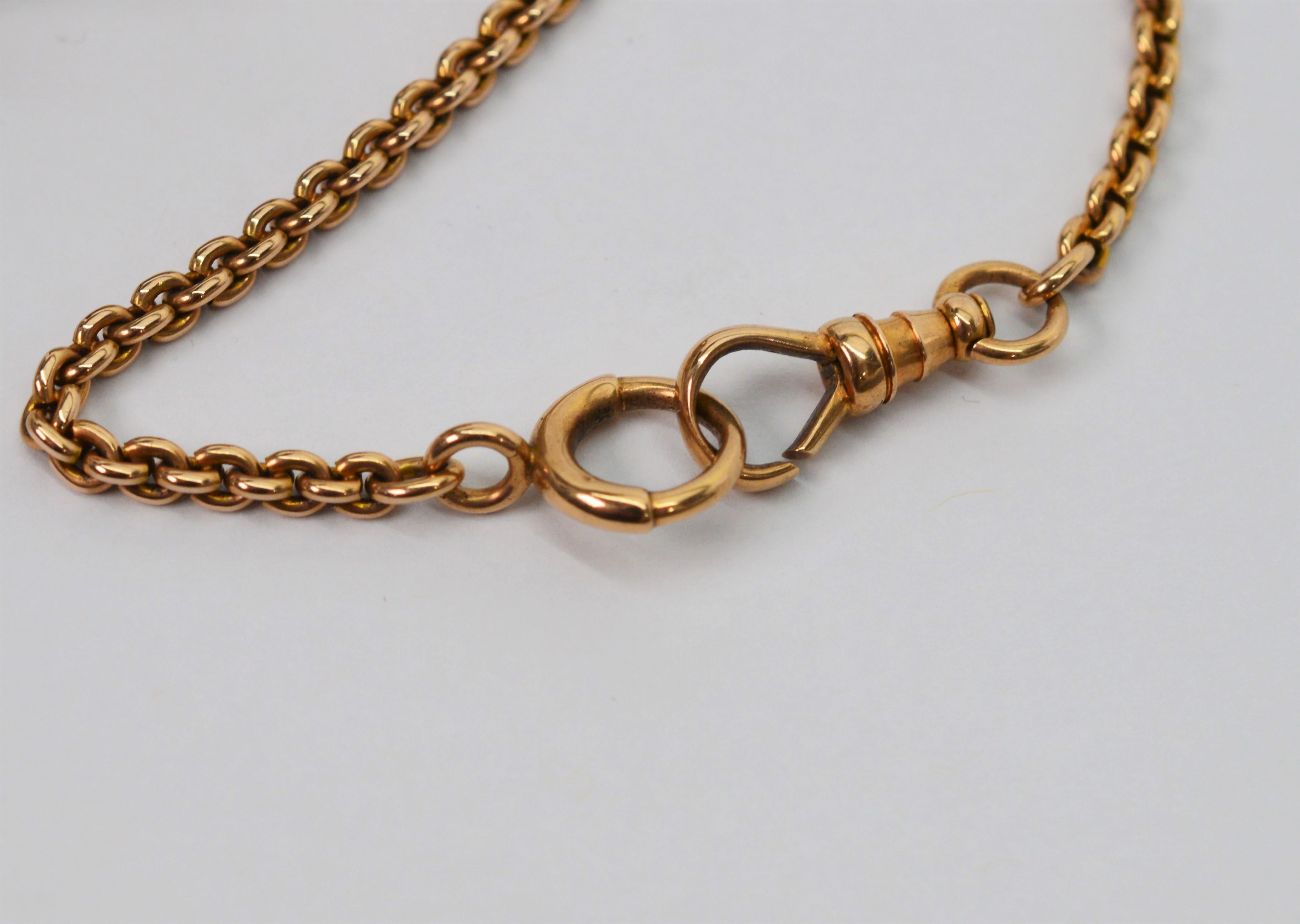 Yellow Gold Antique Watch Chain Necklace with Locket Charm Fob 1