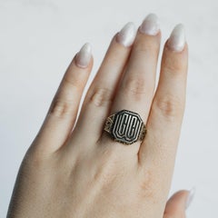 Yellow Gold Antiqued Signet Ring "GCW"