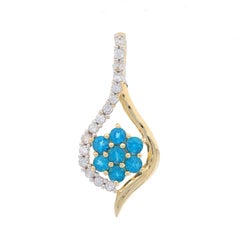 Yellow Gold Apatite & White Topaz Cluster Pendant -10k Rnd .73ctw Flower Blossom