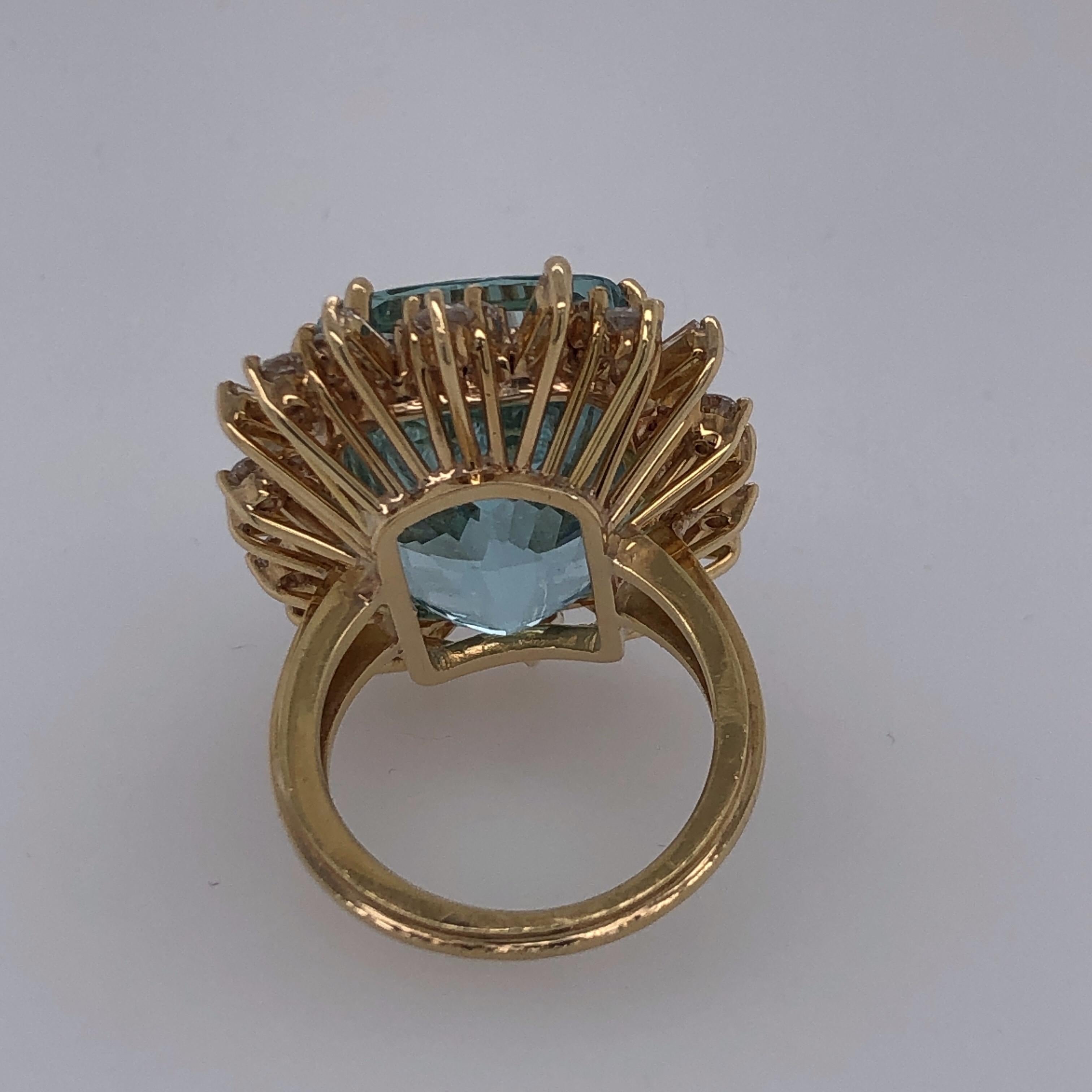 Modern Yellow Gold Aquamarine and Diamond Ring