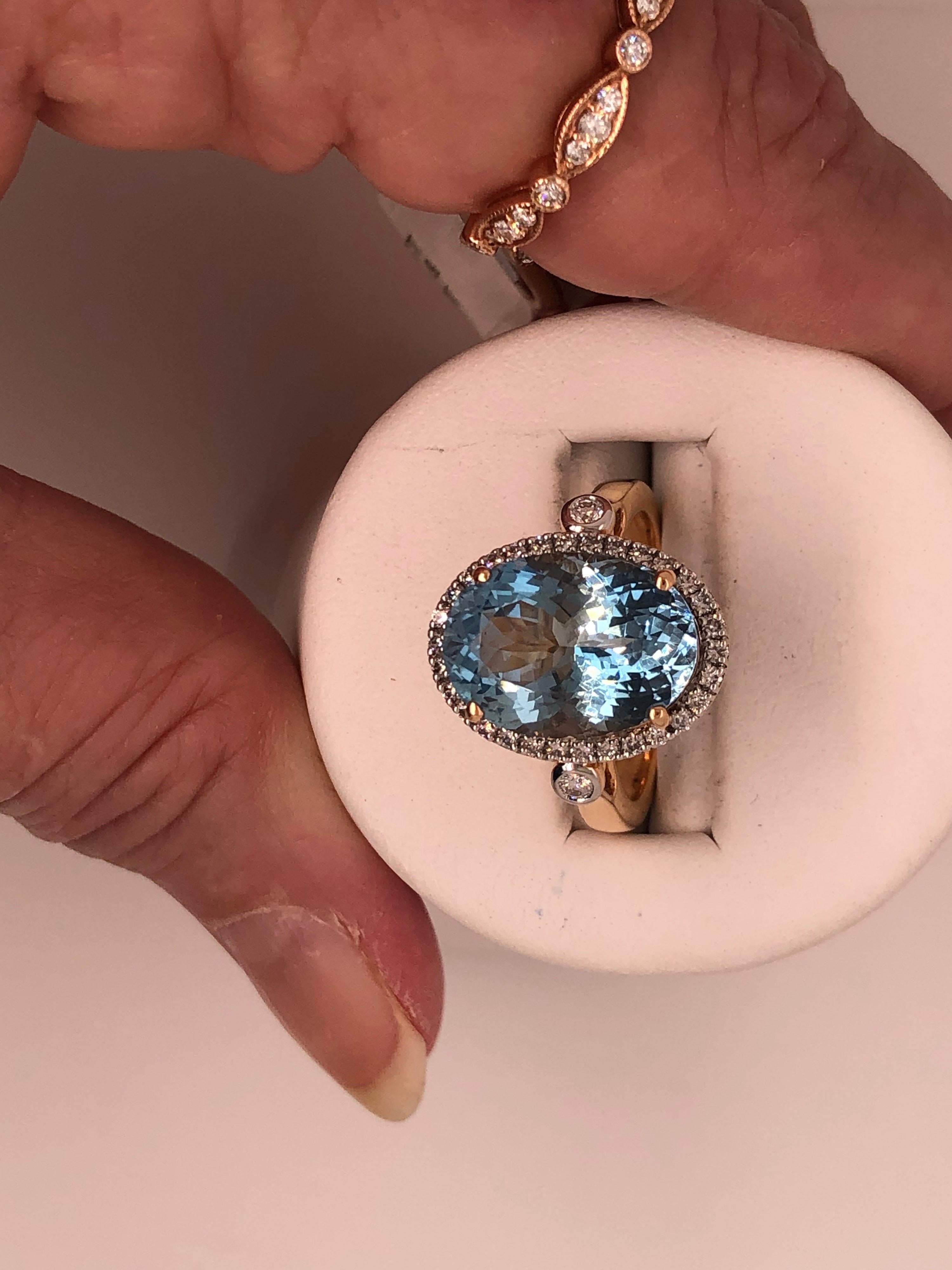 Women's Yellow Gold Aquamarine and Diamond Ring