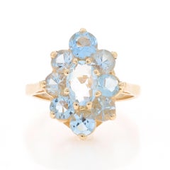 Yellow Gold Aquamarine Cluster Cocktail Halo Ring -14k Oval & Rnd 2.63ctw Flower