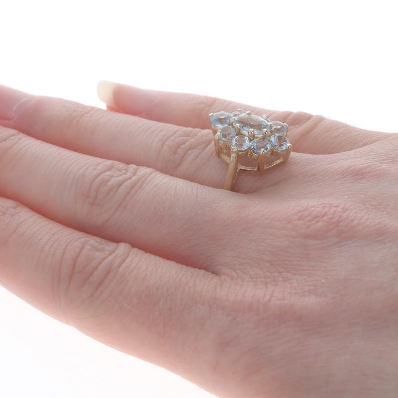 Women's Yellow Gold Aquamarine Cluster Cocktail Halo Ring -14k Oval & Rnd 2.63ctw Flower For Sale