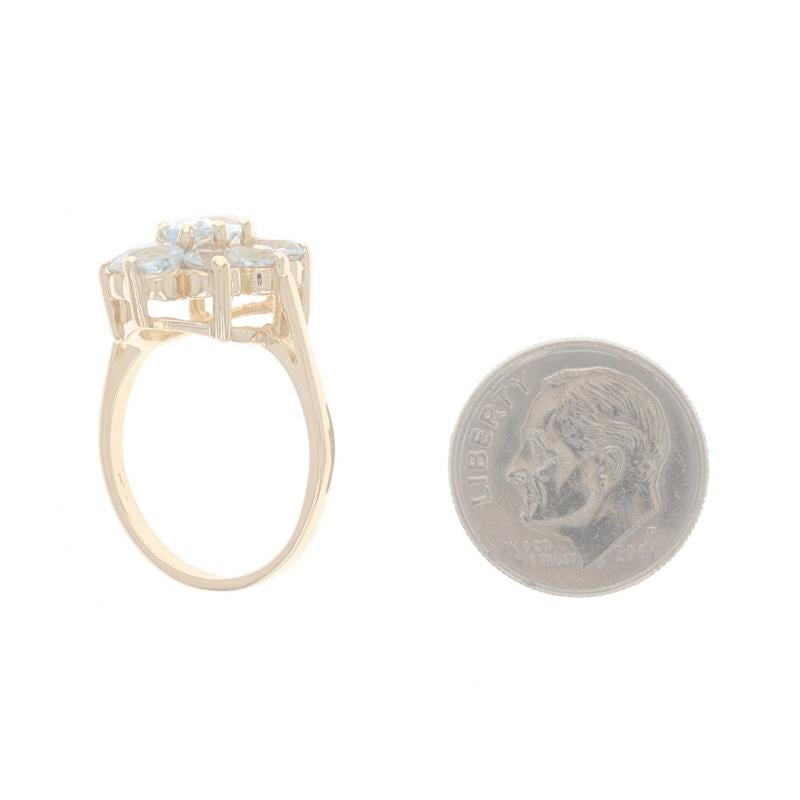 Yellow Gold Aquamarine Cluster Cocktail Halo Ring -14k Oval & Rnd 2.63ctw Flower For Sale 1