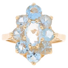 Yellow Gold Aquamarine Cluster Cocktail Halo Ring -14k Oval & Rnd 2.63ctw Flower