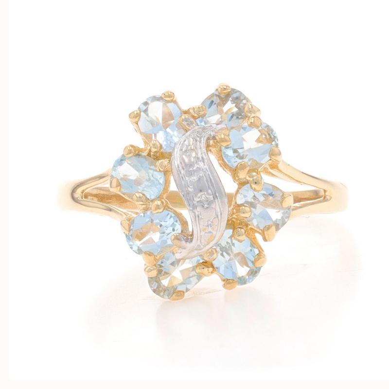 Taille : 8
Frais de taille : Up&Up 2 tailles pour $40 ou Down 1 taille pour $30

Contenu métallique : Or jaune 14k et or blanc 14k

Informations sur les pierres

Aigue-marine naturelle
Traitement : Chauffage
Carat(s) : 1.12ctw
Coupe : Ovale
Couleur