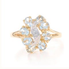 Yellow Gold Aquamarine Cluster Ring - 14k Oval 1.12ctw