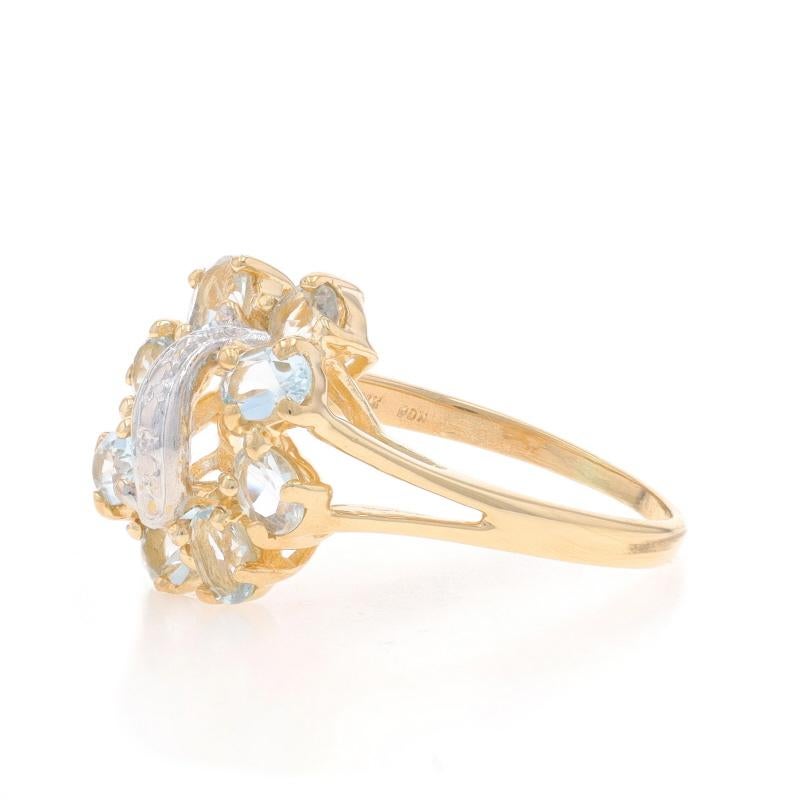Bague grappe aigue-marine ovale en or jaune 14 carats (1,12 ctw) Excellent état - En vente à Greensboro, NC