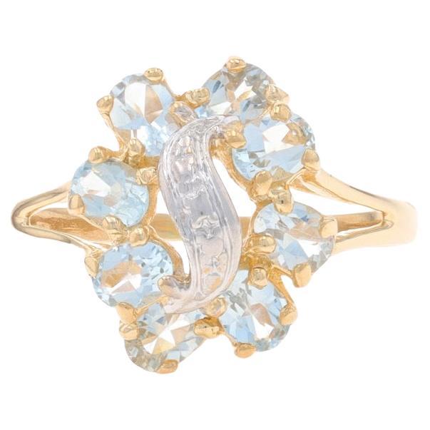 Yellow Gold Aquamarine Cluster Ring - 14k Oval 1.12ctw