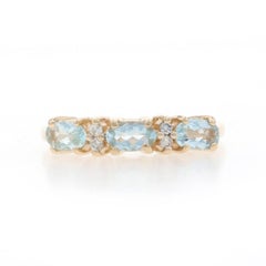 Yellow Gold Aquamarine Diamond Band - 14k Oval .64ctw Three-Stone Ring