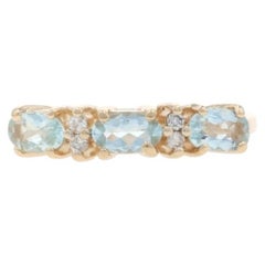 Yellow Gold Aquamarine Diamond Band - 14k Oval .64ctw Three-Stone Ring