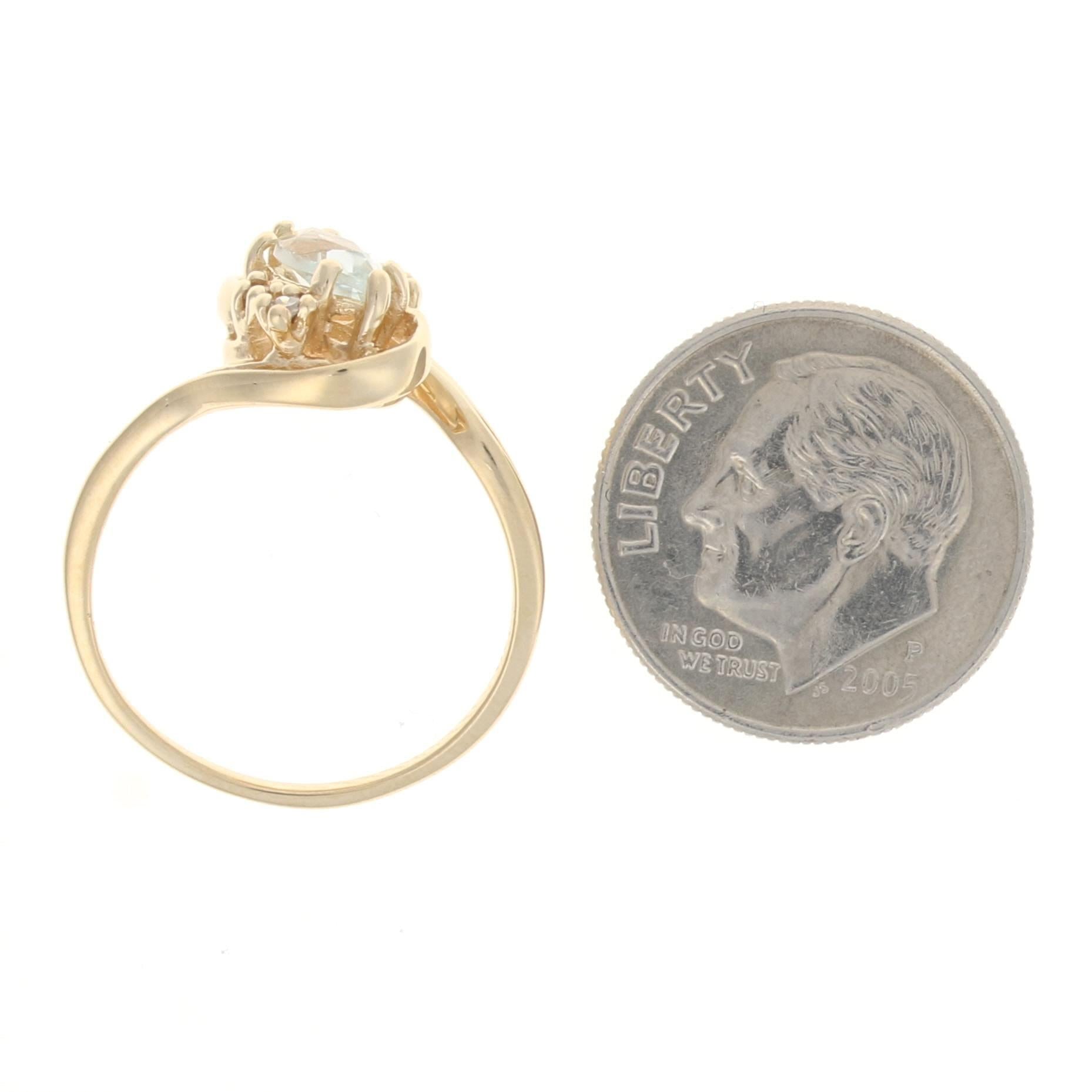 Women's or Men's Yellow Gold Aquamarine & Diamond Bypass Ring, 14k Marquise Cut .49ctw