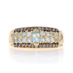 Yellow Gold Aquamarine Diamond Cluster Band - 14k Oval and Round .96ctw Ring