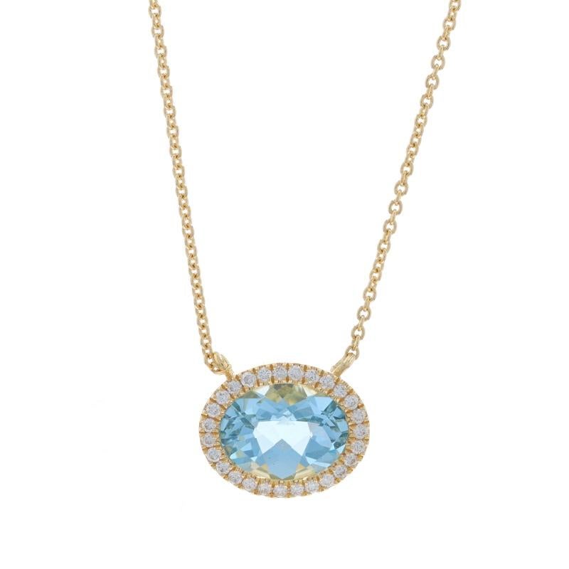Contenu du métal : Or jaune 14k

Informations sur les pierres

Aigue-marine naturelle
Traitement : Chauffage
Carat(s) : 1.58ct
Coupe : damier ovale

Diamants naturels
Carat(s) : .14ctw
Coupe : Brillant rond
Couleur : G
Clarté : VS2 - SI1

Total des