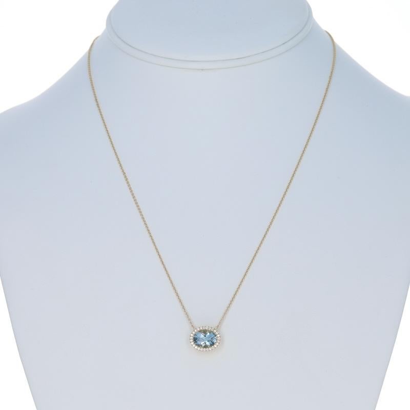Taille ovale Collier en Or Jaune Aigue Marine Diamant Halo 16