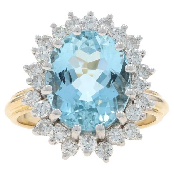 Bague en or jaune avec halo d'aigue-marine et diamant - 18k Oval 5.61ctw