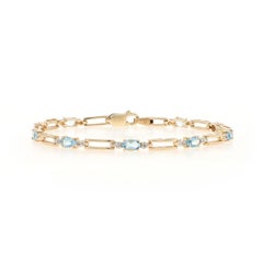Bracciale A Link in oro giallo con acquamarina e diamanti - 14k Ovale 1,89ctw