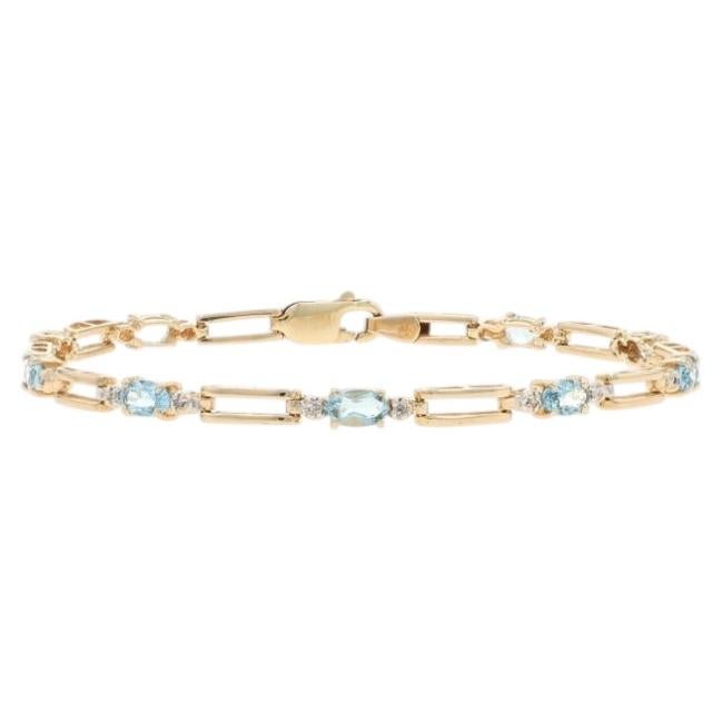 Yellow Gold Aquamarine Diamond Link Bracelet - 14k Oval 1.89ctw