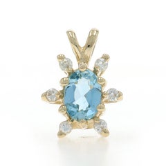 Yellow Gold Aquamarine Diamond Pendant - 14k Oval .49ctw