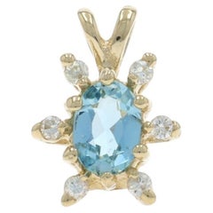 Yellow Gold Aquamarine Diamond Pendant - 14k Oval .49ctw