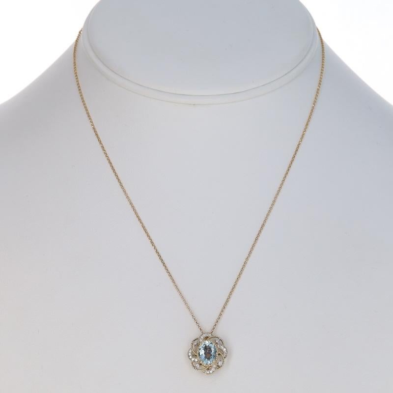 Collana con ciondolo in oro giallo con acquamarina e diamanti 15 1/2