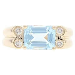 Yellow Gold Aquamarine and Diamond Ring, 14k Emerald Cut 1.87ctw East-West Set