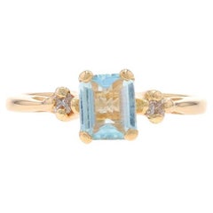 Anello in oro giallo con acquamarina e diamanti - 14k taglio smeraldo 0,60ctw - Fidanzamento