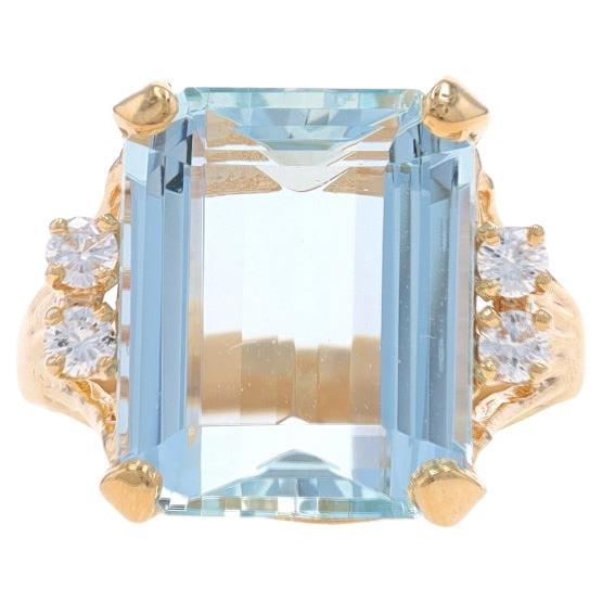 Yellow Gold Aquamarine and Diamond Ring - 14k Emerald Cut 8.91ctw For ...