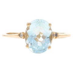 Yellow Gold Aquamarine Diamond Ring - 14k Oval 2.28ctw