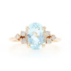 Yellow Gold Aquamarine Diamond Ring - 14k Oval 2.29ctw