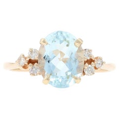Yellow Gold Aquamarine Diamond Ring - 14k Oval 2.29ctw