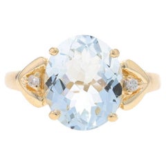 Yellow Gold Aquamarine Diamond Ring - 14k Oval Checkerboard 3.33ctw