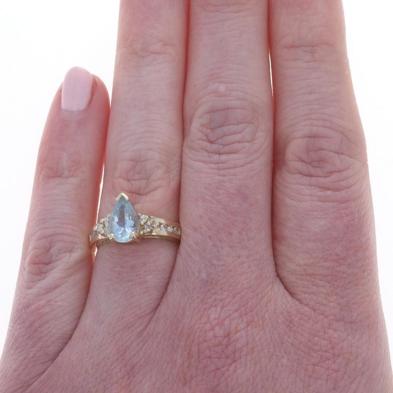 Gelbgold Aquamarin Diamant Ring 14k Birne 1,48ctw (Tropfenschliff) im Angebot