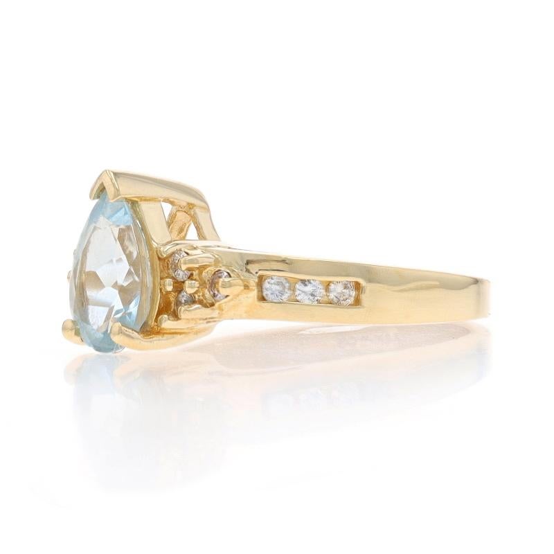 Gelbgold Aquamarin Diamant Ring 14k Birne 1,48ctw im Zustand „Hervorragend“ im Angebot in Greensboro, NC