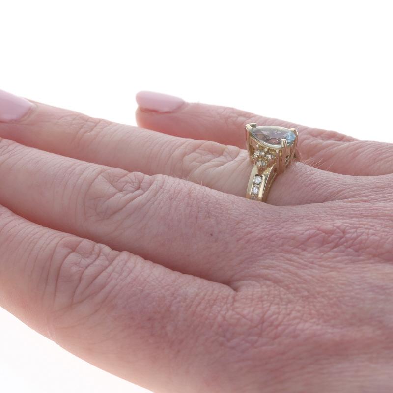 Gelbgold Aquamarin Diamant Ring 14k Birne 1,48ctw Damen im Angebot