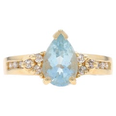 Gelbgold Aquamarin Diamant Ring 14k Birne 1,48ctw