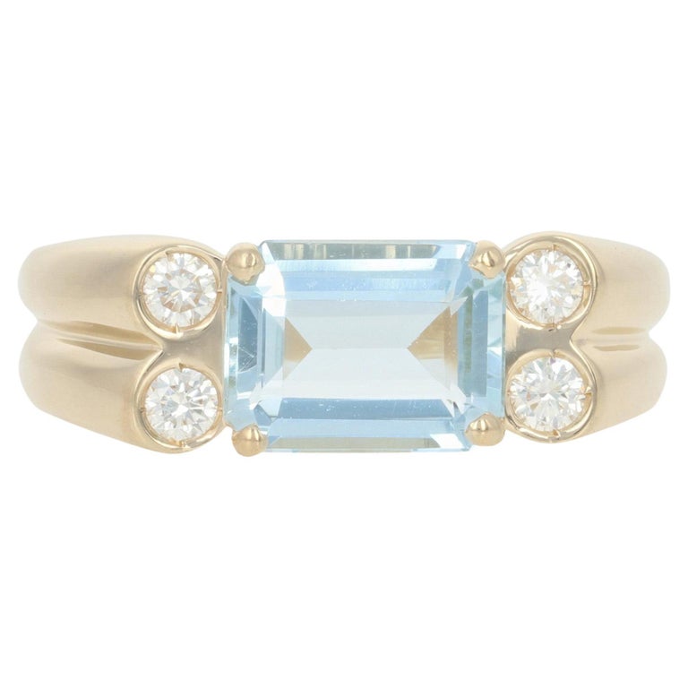 Yellow Gold Aquamarine and Diamond Ring, 14k Rectangle Cut 2.28ctw East ...