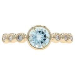 Yellow Gold Aquamarine Diamond Ring - 14k Round .82ctw