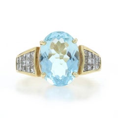 Yellow Gold Aquamarine Diamond Ring - 18k Oval 13.93ctw