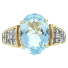 Yellow Gold Aquamarine Diamond Ring - 18k Oval 13.93ctw