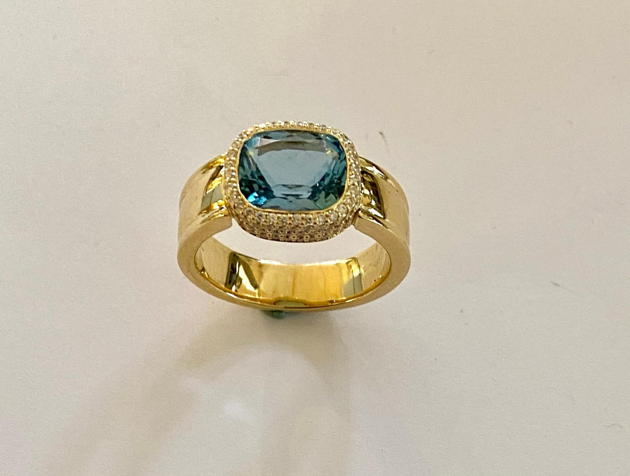 Modern Yellow Gold Aquamarine, Diamond Ring