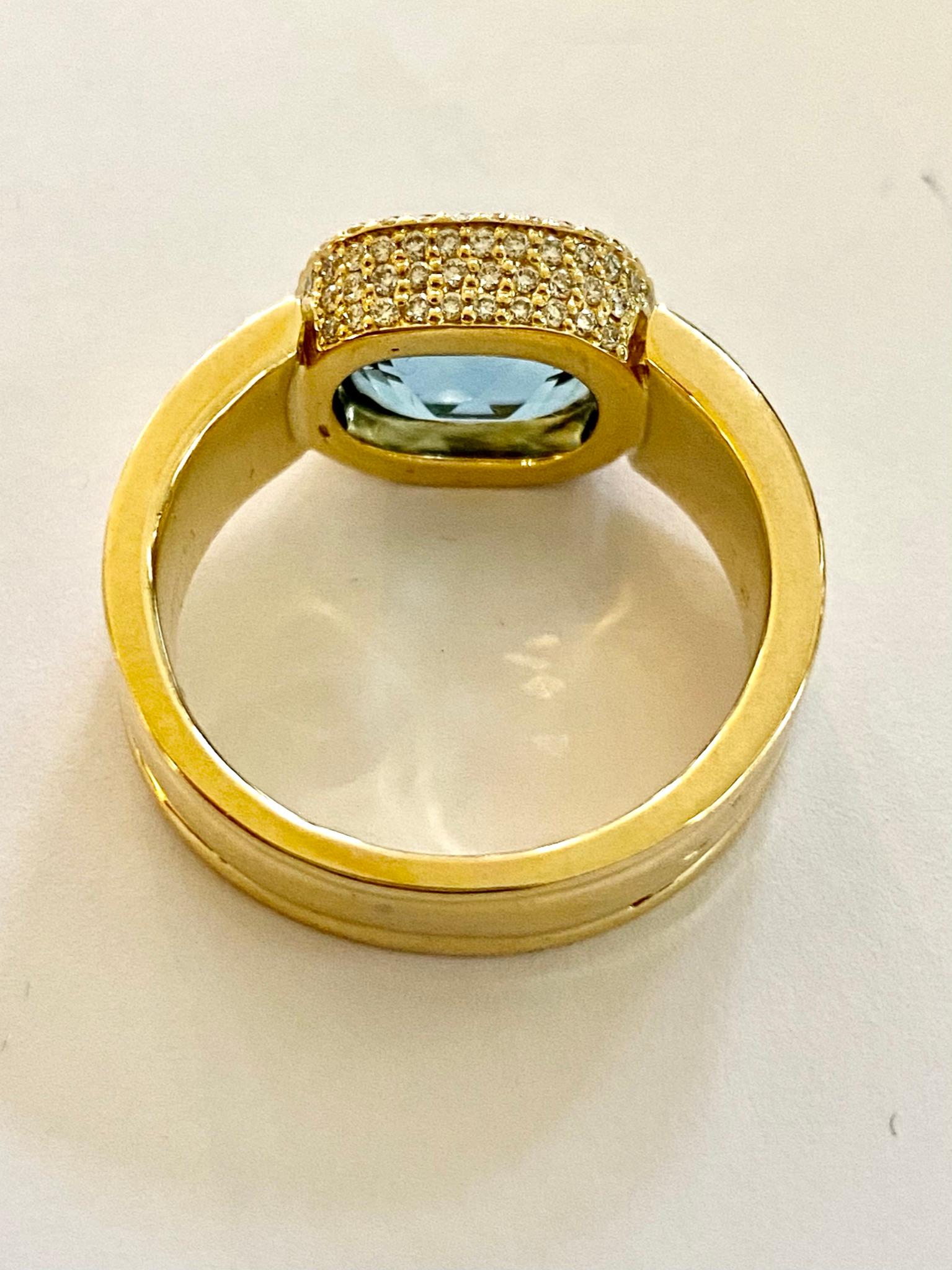 Yellow Gold Aquamarine, Diamond Ring In Good Condition In Heerlen, NL