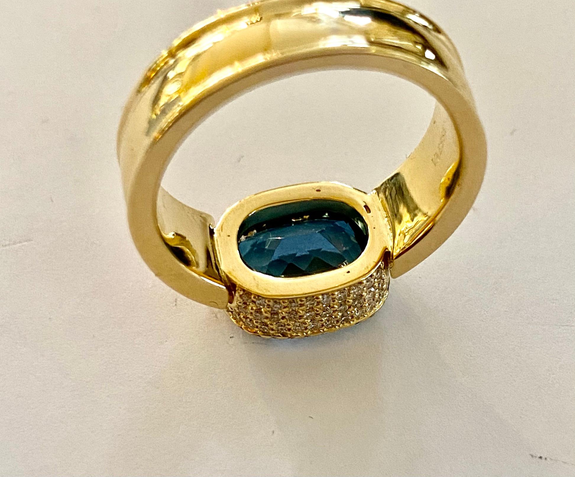 Women's or Men's Yellow Gold Aquamarine, Diamond Ring