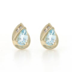 Yellow Gold Aquamarine Diamond Stud Earrings - 10k Pear 1.63ctw Teardrop Pierced