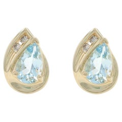 Yellow Gold Aquamarine Diamond Stud Earrings - 10k Pear 1.63ctw Teardrop Pierced