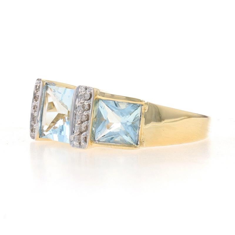 Princess Cut Yellow Gold Aquamarine Diamond Three-Stone Ring - 14k Princess 2.65ctw For Sale