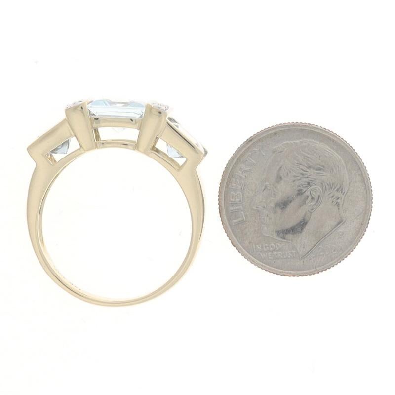 Women's Yellow Gold Aquamarine Diamond Three-Stone Ring - 14k Princess 2.65ctw For Sale