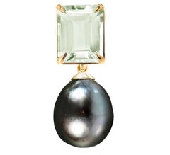Eighteen Karat Yellow Gold Transformer Custom Stud Earrings with Black Pearls